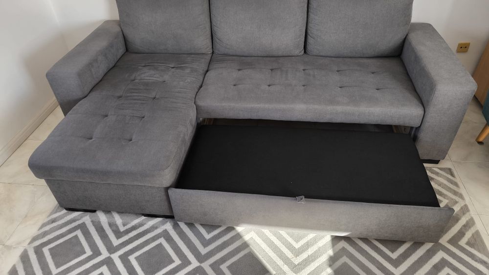 Chaise longue reversível de tecido com cama HARRY cor cinza
