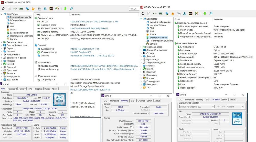 Fuijitsu Lifebook E558 15.6 IPS Intel Core I3 7130U, 8 GB Ram, 240 ssd
