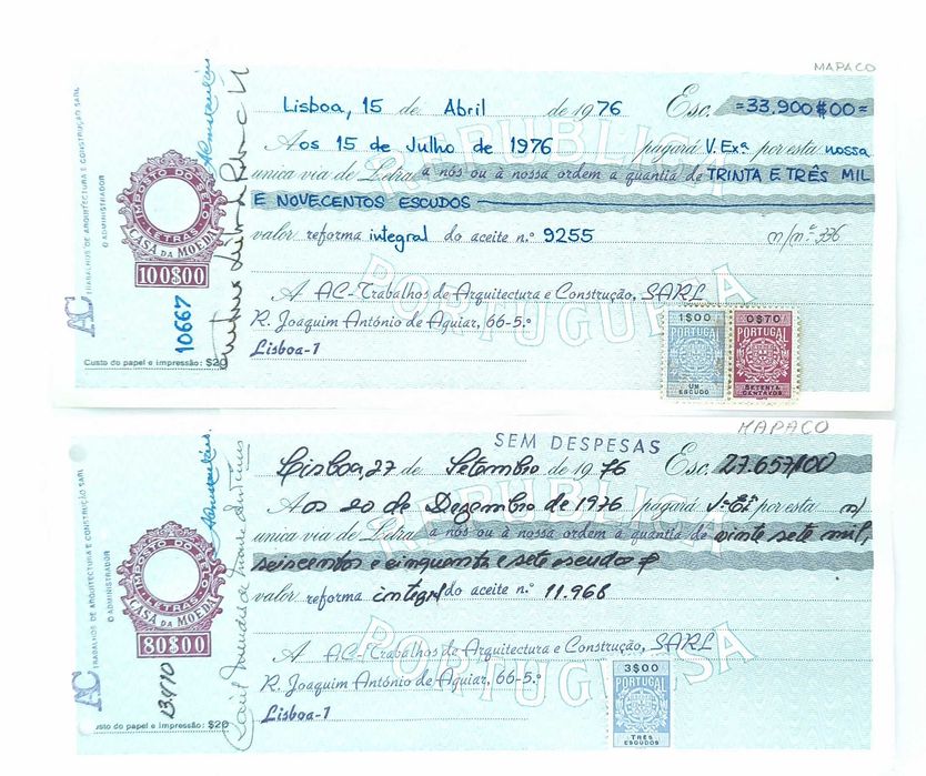 Cheques bancários da década de 1970, Portugal  Лот 289
