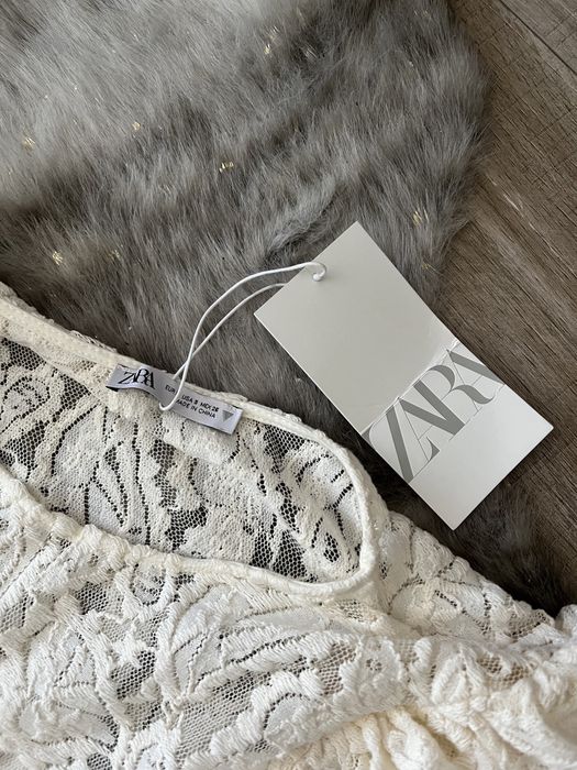 Sukienka kremowa ZARA koronka wiosna