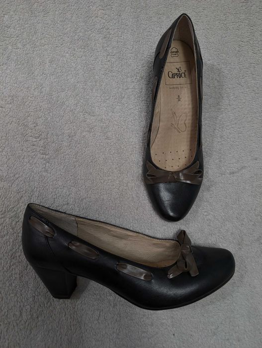 Czarne skórzane eleganckie buty wizytowe na obcasie szpilki Caprice 39