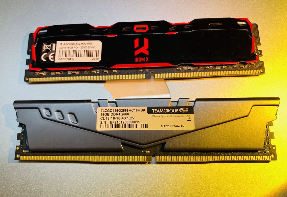 ОЗУ GoodRAM DDR4 16 GB 3200 Mhz IRDM X і TeamGroup 16 GB 2666 T-Force