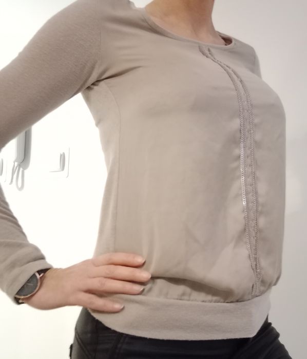 Orsay elegancka bluzka beżowa XS S 36 34 święta praca Andrzejki cekiny