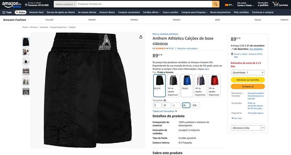 Anthem Athletics Calções de boxe Tam XXL (275)