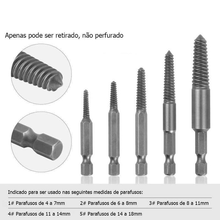 Kit de 5 Acessórios/Extratores de Parafusos (NOVO)