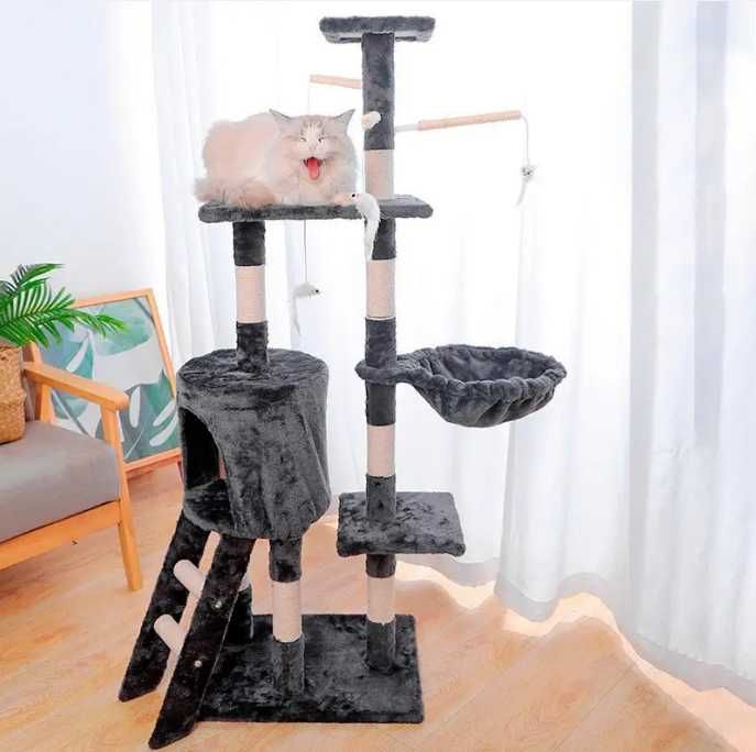 Домик когтеточка царапка для кошек с игровым комплексом 135 см