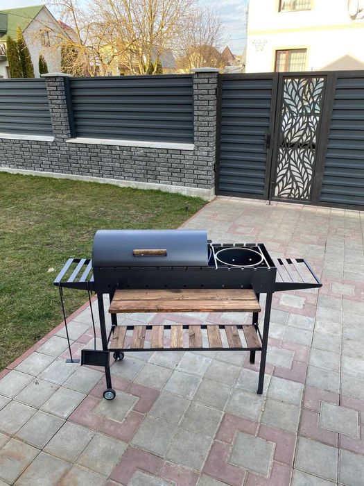 ПЕРЕСУВНИЙ!Мангал з кришкою для барбекю на колесах метал 5 мм