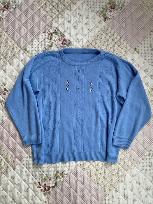 Niebieski babciny sweter S 36 M 38 L 40 oversize vintage luźny