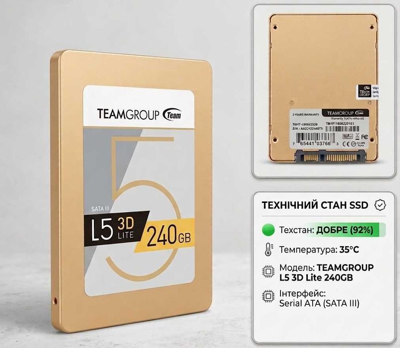 SSD TEAMGROUP L5 3D Lite 240GB SATA III (CrystalDiskInfo 92%)