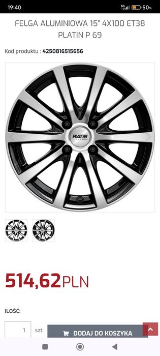 Alufelgi 15", 4x100 Honda, VW KIA Hyundai, Skoda, Seat, nie montowane