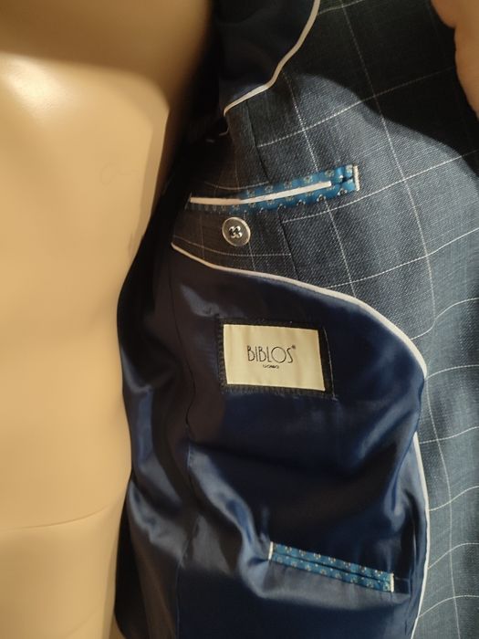 Marynarka męska w kratkę, elegancka stan IDEALNY krata, granatowa L