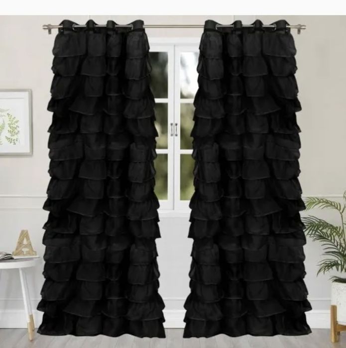 Firany Czarne falbany 140/250