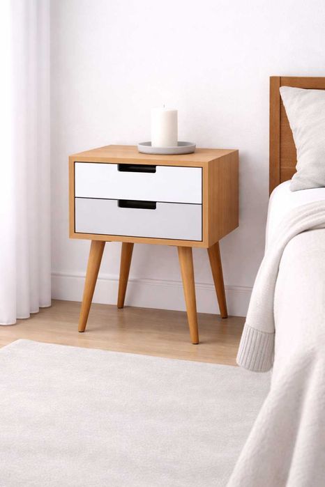 Par de Mesas de Cabeceira retro vintage estilo nordico c/ 2 gavetas