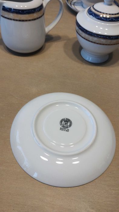 Zestaw serwis kawowy fabryka porcelany Książ szafirowo złoto beżowy