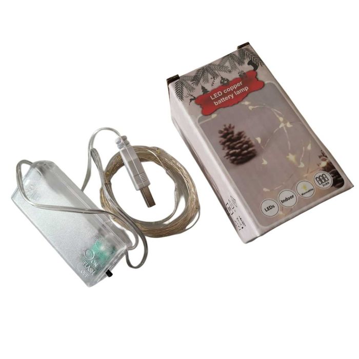 Led гирлянда нить роса 5 метров 50 led теплая белая usb + батарейки