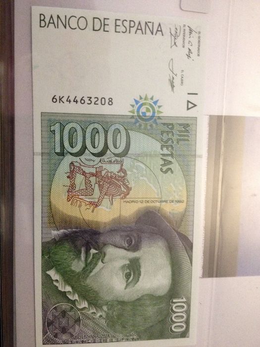 ESPANHA, 1 NOTA de 1000 Pesetas Antiga nova, Não circulada de 1992