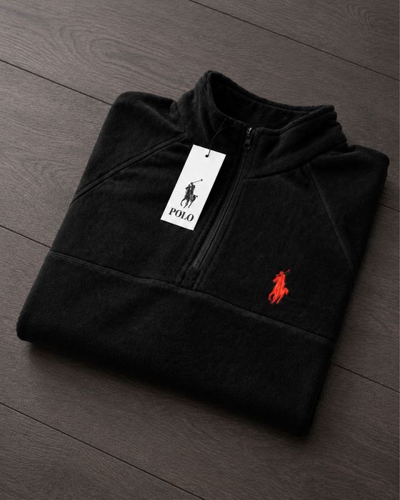 Фліска Polo Ralph Lauren чорна, тепла кофта з коміром-стійкою та блискавкою, S–3XL