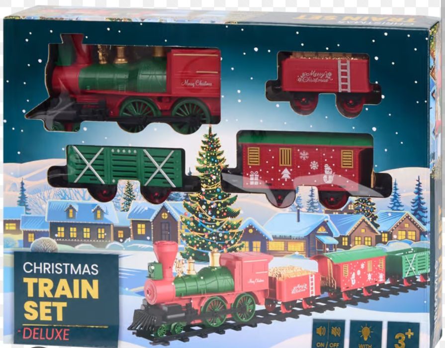 Pociąg świąteczny elektryczny z oświetleniem i dźwiękiem nowy zestaw