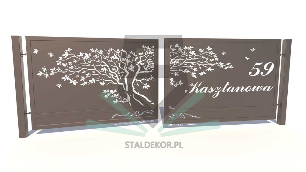 Brama dwuskrzydłowa 4m, 5m, 6m, wycinana laserowo CNC, panelowa