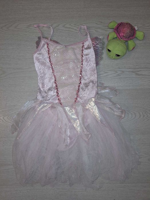 Strój wróżki 128 – różowa, tęczowe skrzydła