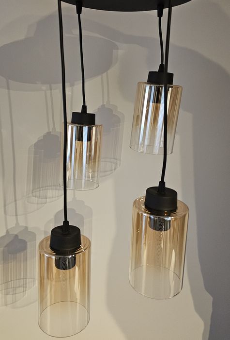 Lampa wisząca plafon czarny z 4 miodowymi kloszami dymione loft E27