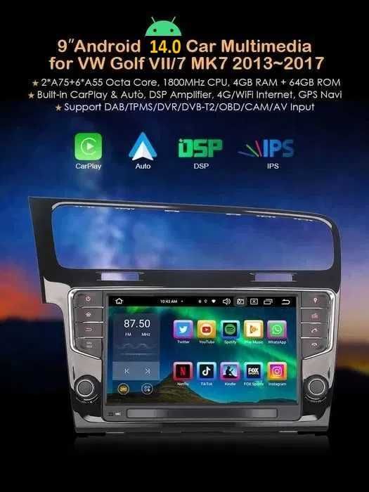 Auto-rádio android 14 Golf 7 2013 9 polegadas e Modelo Tesla