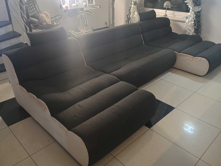 Narożnik Kanapa Sofa Podkowa Modułowa 3 Części Szara 374cm x 170cm