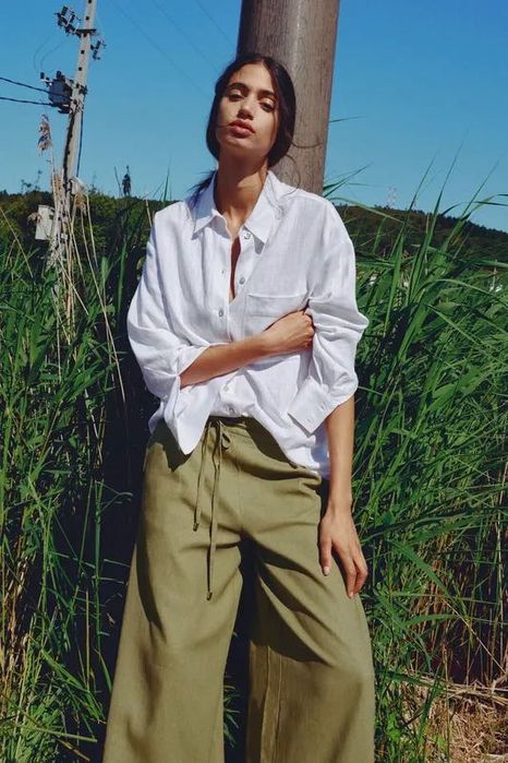 Сорочка лляна Zara Collection біла рубашка S, M, L