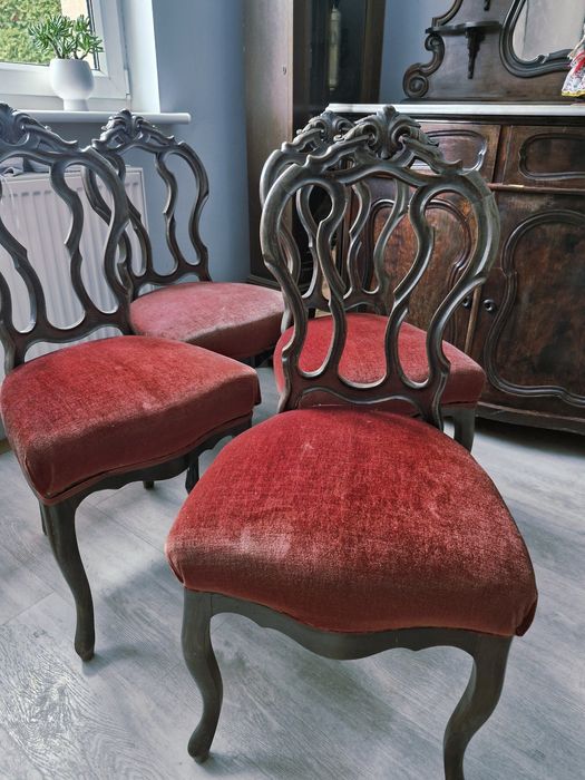 Stylowy zestaw ludwikowski stół+6 krzeseł+ bufet z marmurem