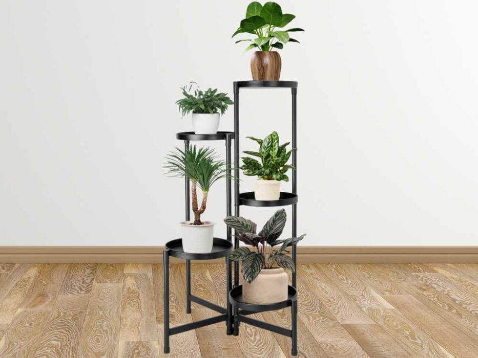 Kwietnik Stojak Metalowy na Kwiaty Dekoracje 5 Półek Czarny 80cm