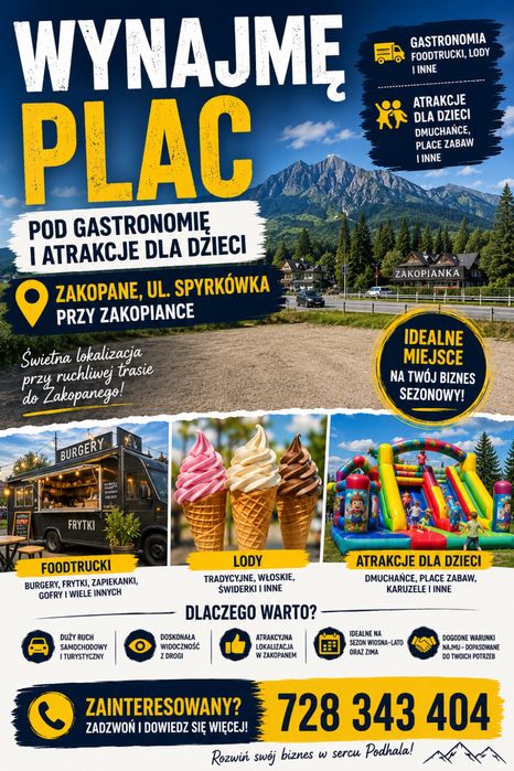 Wynajem dzialki pod gastronomie lub atrakcje dla dzieci