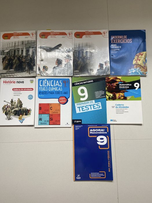 Manuais e cadernos  de atividades de varias disciplinas de 9 ano