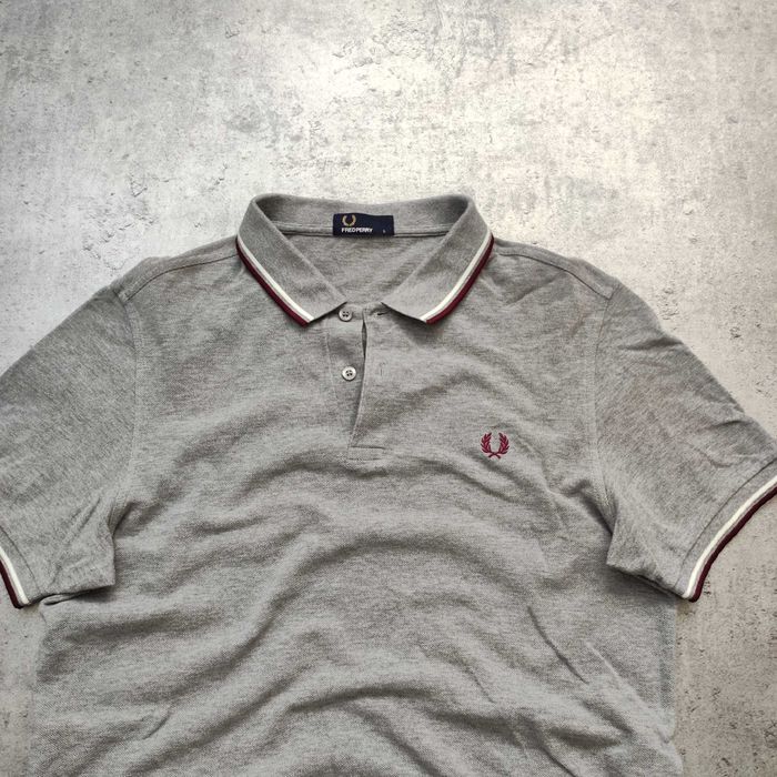 MĘSKA Koszulka PREMIUM szara Haft Logo Fred Perry Bawełna Elegancka