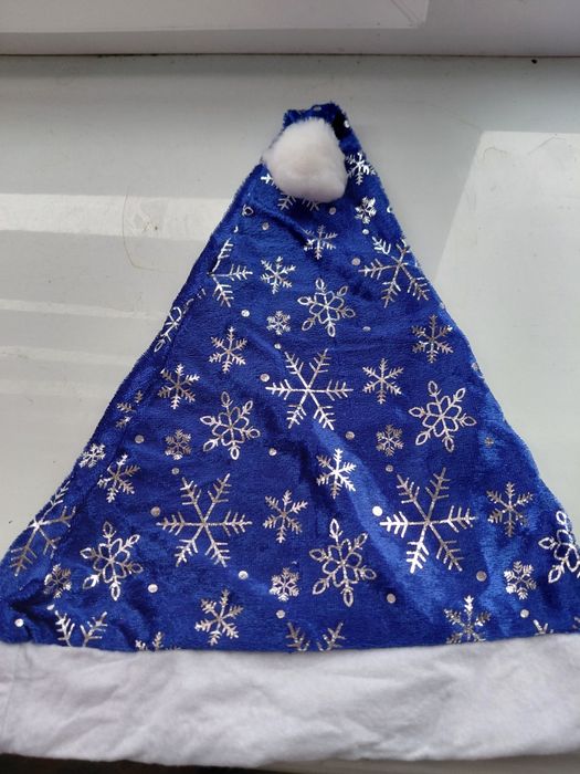 Новорічна шапка ковпак з велюру синього кольору