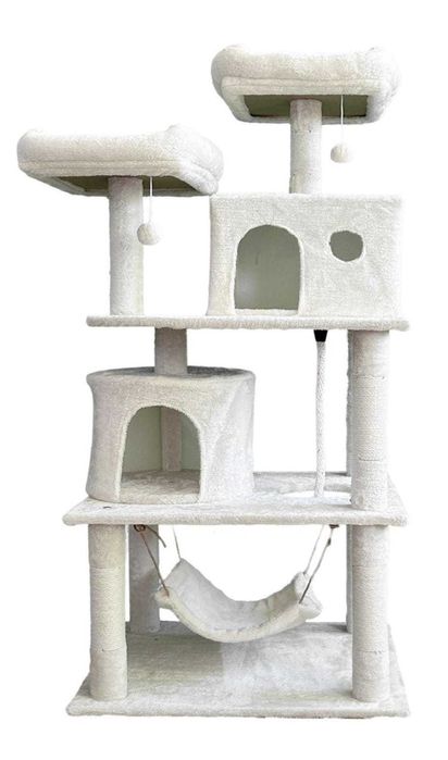 Arranhador XXL com duas casas, camas elevadas – 50 x 60 x 145 cm