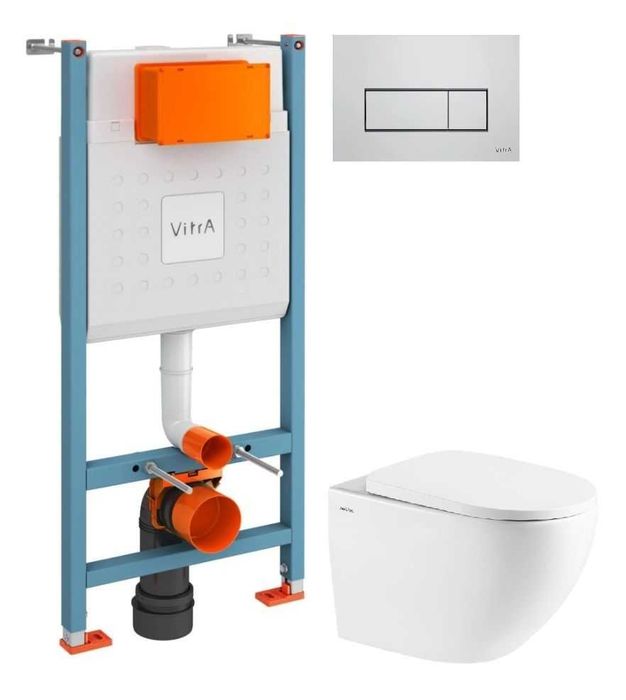 Інсталяція  VitrA V-Fix Core CC 88-732-5800-01UKR  + Унітаз підвісний AquA PooL Origin Round M Vortex Ultra Clean 88OR520T03 с сиденьем Soft Close