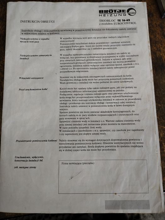 Kocioł gazowy Brotje Heizung Eurokontrol