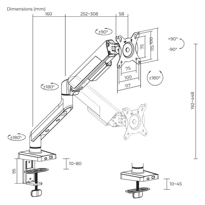 17"-40" Настільне кріплення для монітора iTECH LDT117-C012E Кронштейн для монітора настільний поворотний висувний Vesa кронштейн для жк-монітора