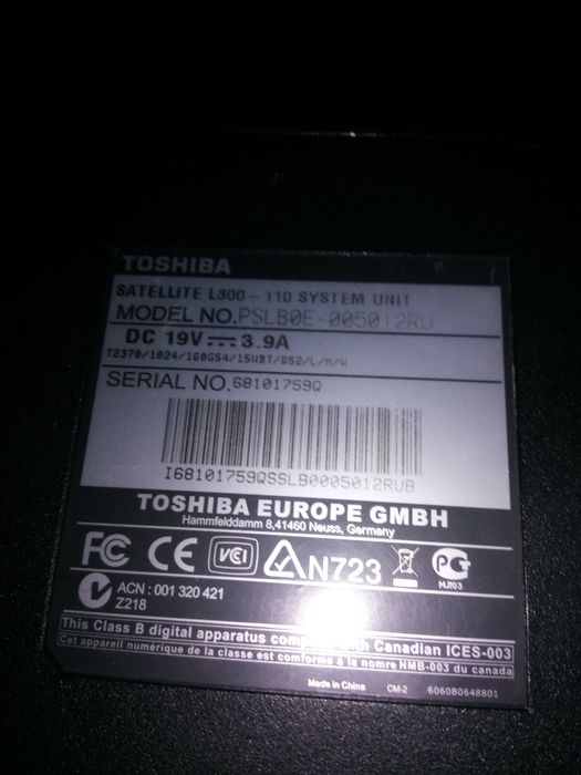 Ноутбук toshiba L 300