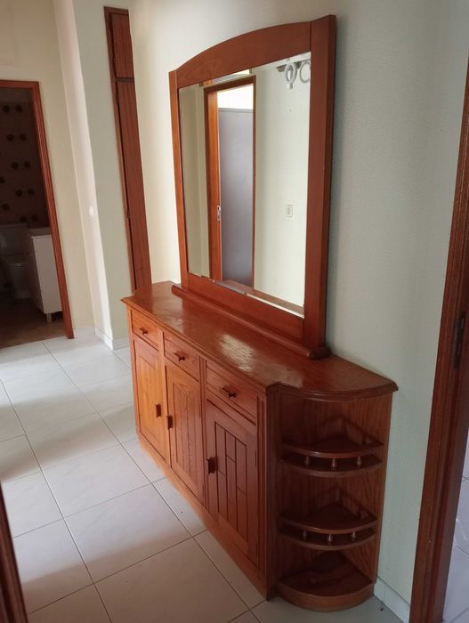 Conjunto Espelho + Aparador / Sapateira Madeira - Cerejeira