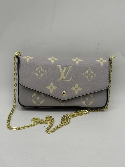 Louis Vuitton Félicie Pochette – torebka Monogram Empreinte szaro-kremowa, złoty łańcuszek