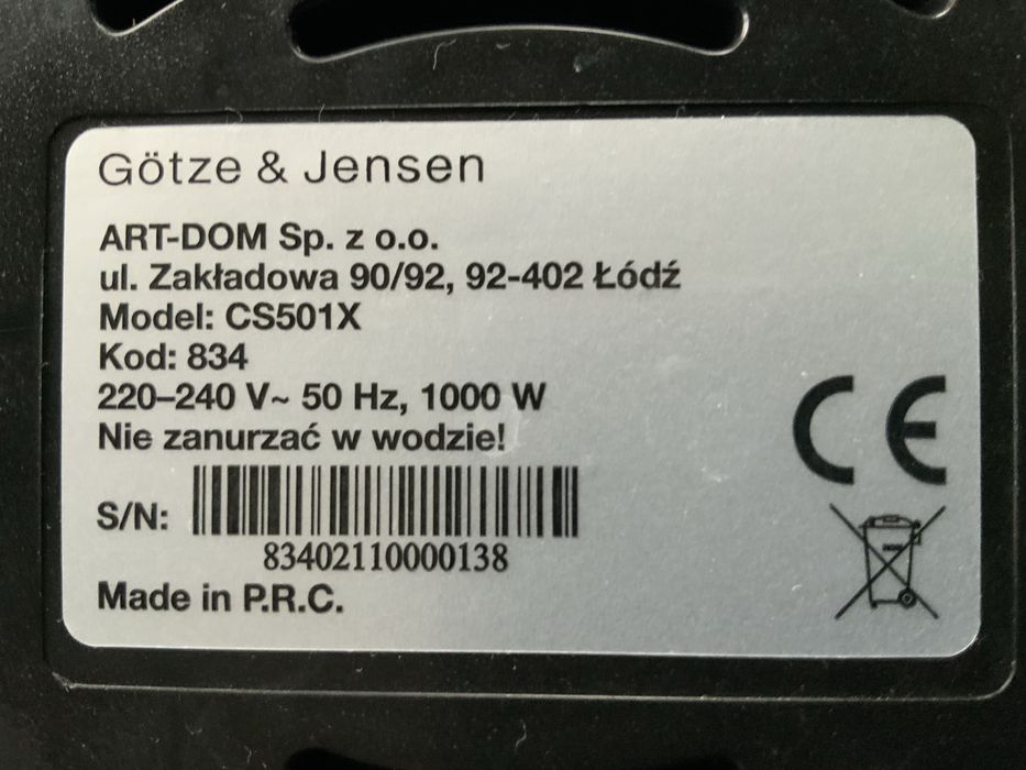 Parowar GÖTZE & JENSEN CS501X Inox 1000W LCD pojemność 12L STAN IDEALN