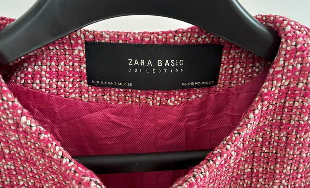 ZARA BASIC różowy płaszcz żakiet chanel tweed 36/S