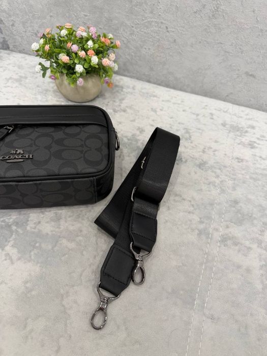Сумка/Барсетка через плече Coach Монограм сіра | Чоловіча | Металеве лого | Якість 1в1 | Брендова сумка | ДЕШЕВО