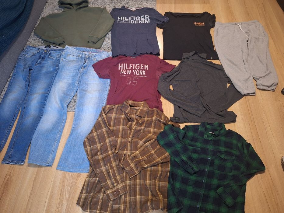 Zestaw ubrań rzeczy męski męskich koszulki t-shirt  jeansy spodnie jeansowe dżinsowe  koszula