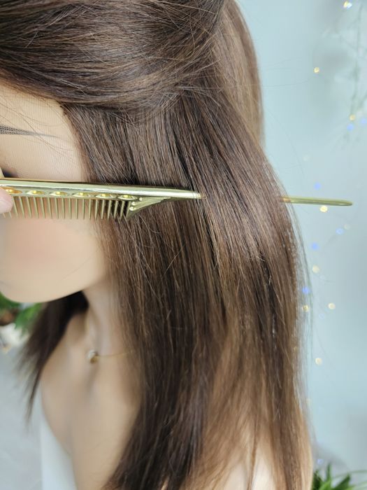 Peruka z włosów naturalnych Megan naturalny brąz naturalna gęstość