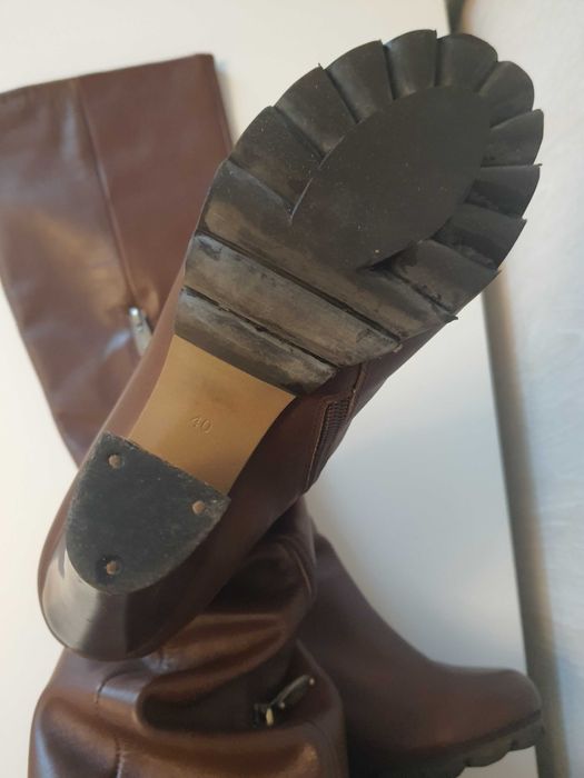 Жіночі високі чоботи на підборах з натуральної коричневої шкіри, 40р