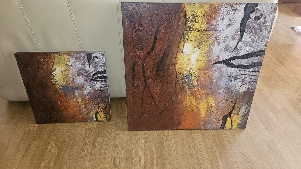 2 quadros pintura à mão óleo 1 = 80x80 1= 50x50