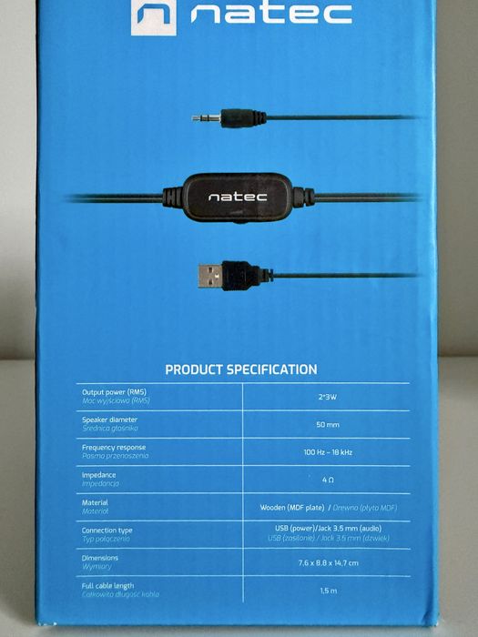 Zestaw drewniane głośniki komputerowe Natec Panther 2.0 6W z pilotem!
