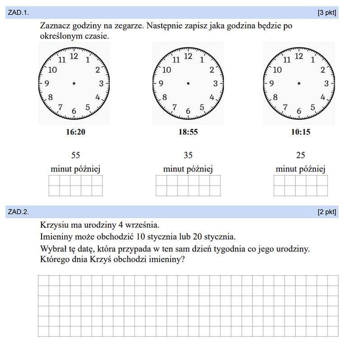 Diagnoza matematyczna. Klasa 4 SP (~ 65 MINUT)